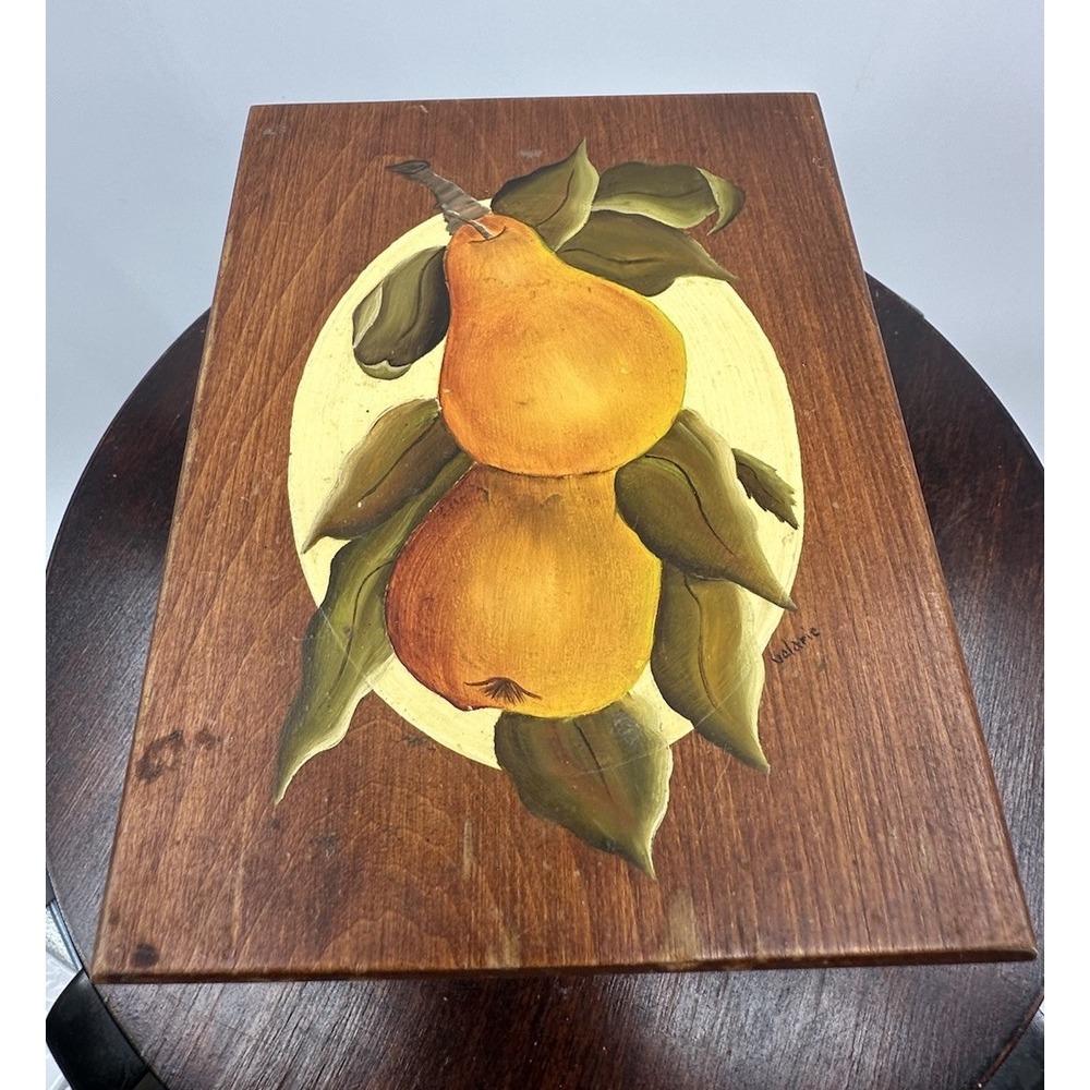 Vintage Recipe Box Latch Hand Painted Pear Leaf Recipe Cards Homemade